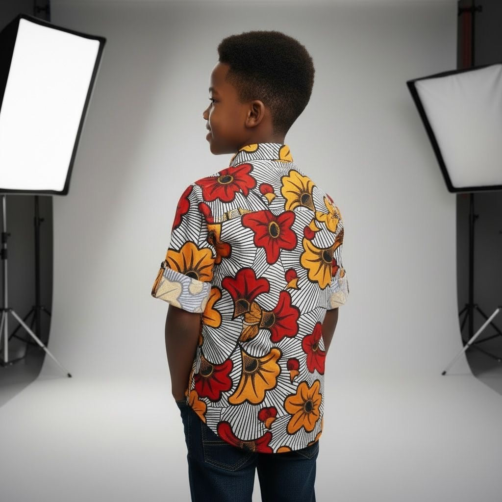 Chemise wax garçon col Mao MPESA – tenue africaine enfant élégante