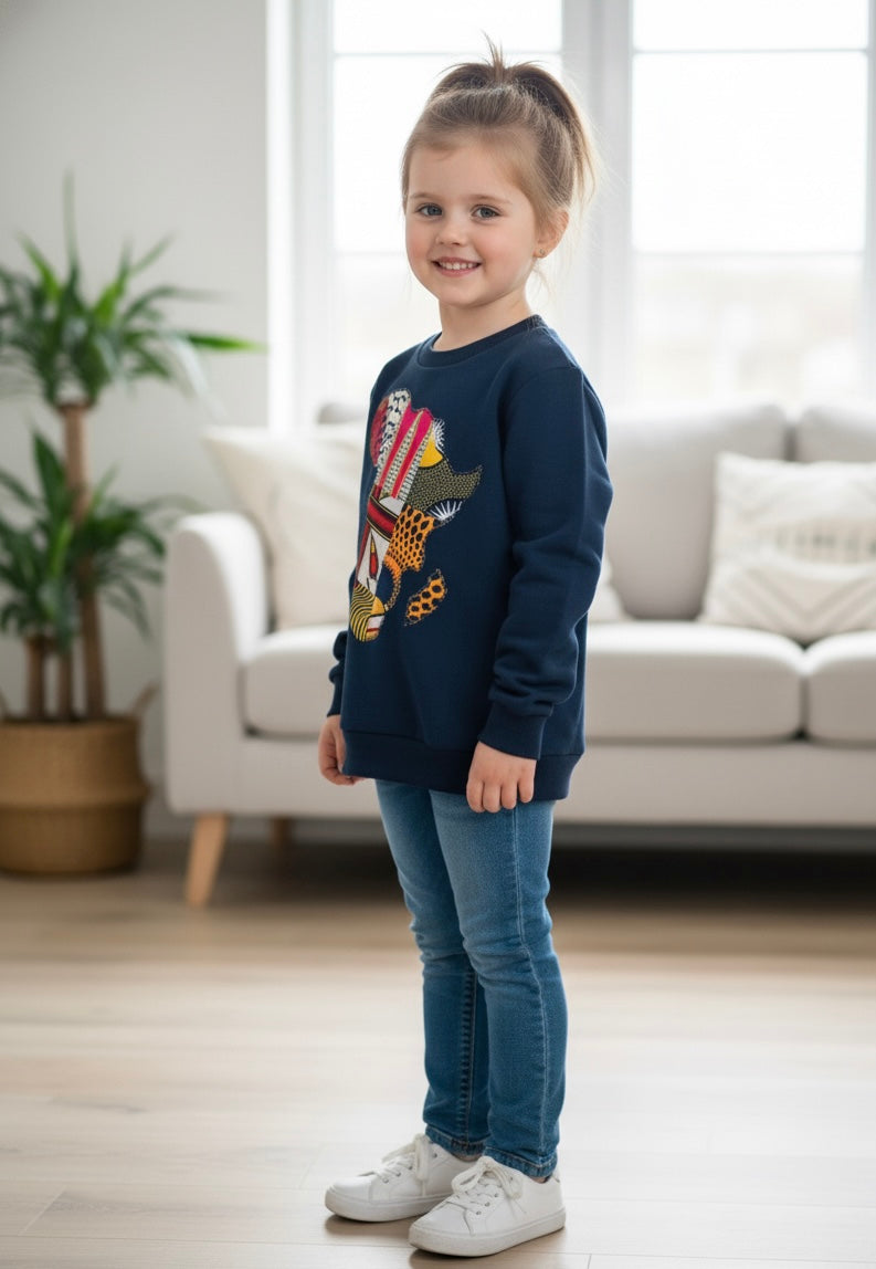 SWEAT-SHIRT ENFANT PERSONNALISÉ - CARTE D’AFRIQUE EN WAX (MIXTE)