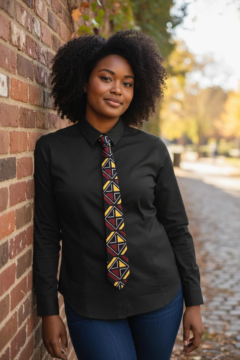 Cravate wax bogolan artisanale, cravate fine 6 cm pour homme et femme.