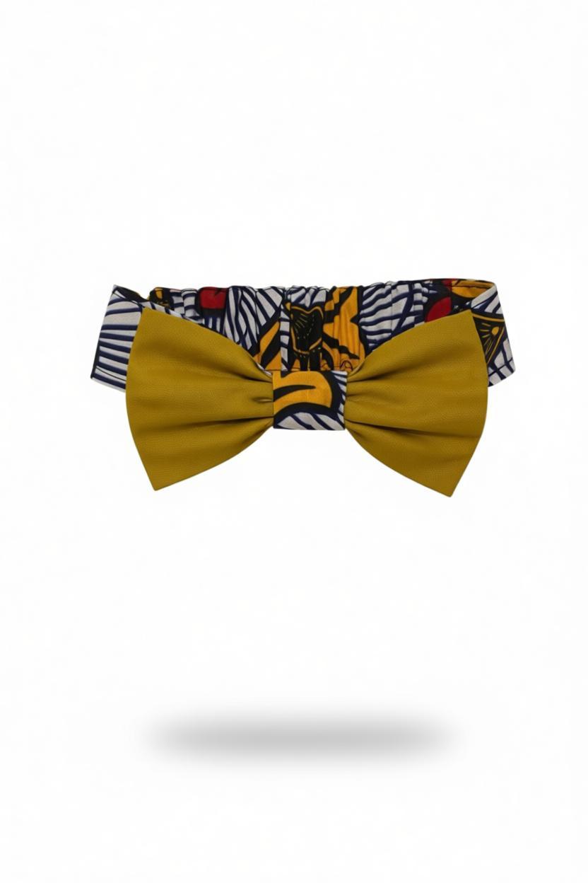 Bandeau enfant Mpesa Duo – Wax fleurs de mariage et coton jaune uni– Fait main
