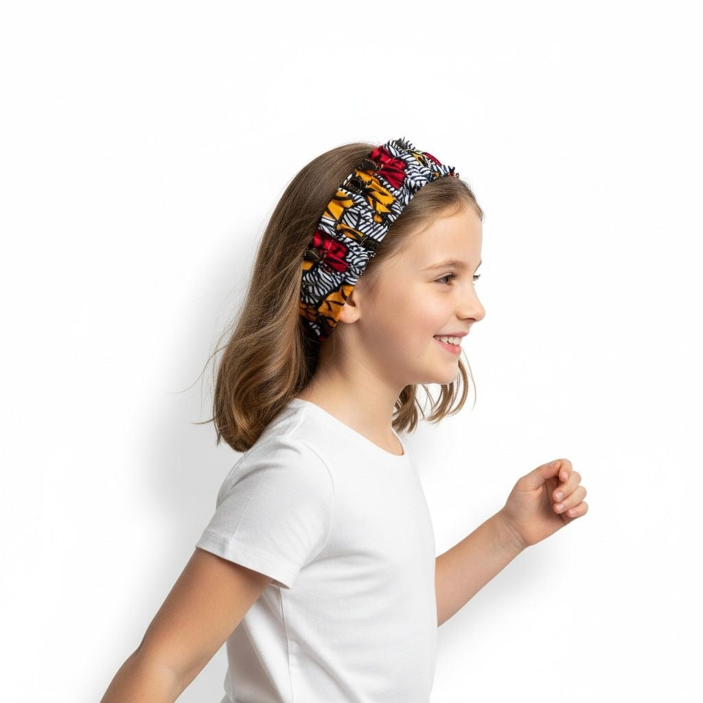 Bandeau de cérémonie pour fille en wax Mpesa froncé, fait main en coton 100 %
