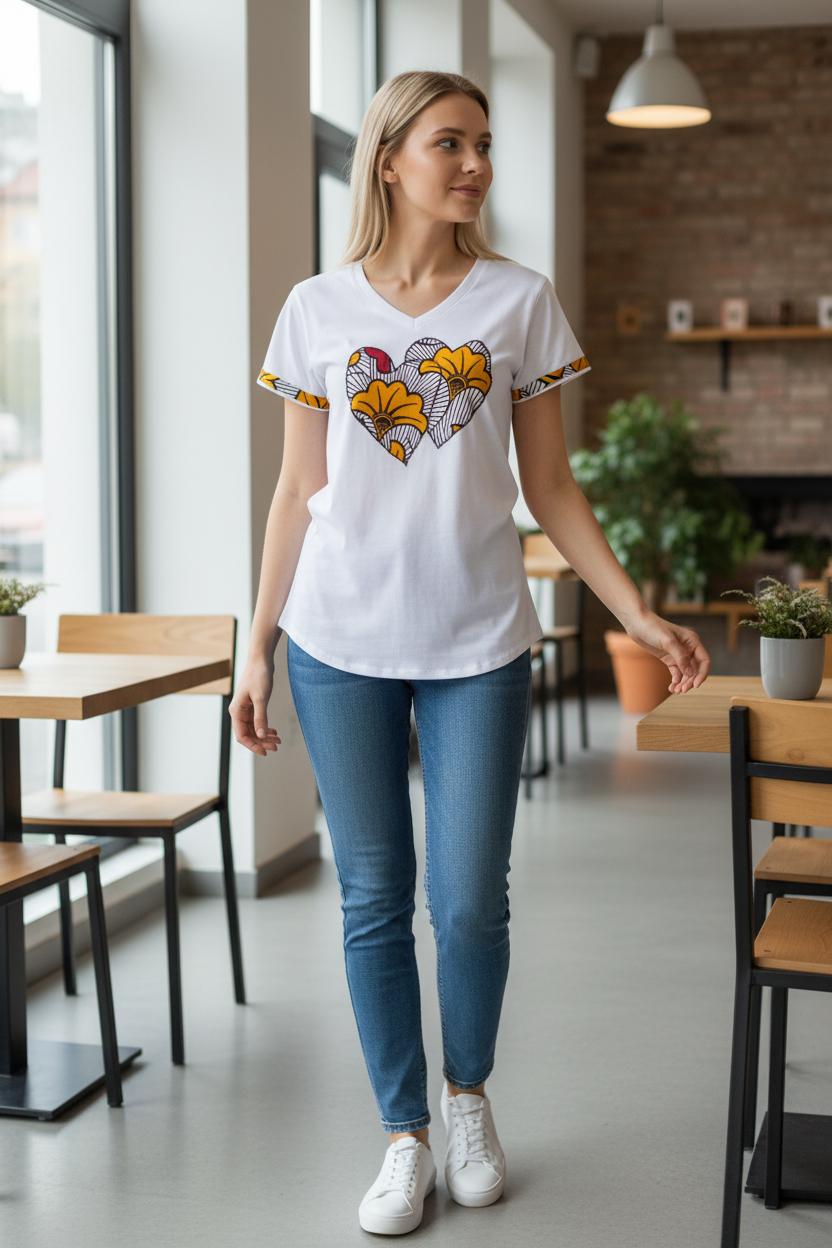 T-shirt Femme BITOH Blanc Stretch, Motifs Mariage et Customisation artisanale