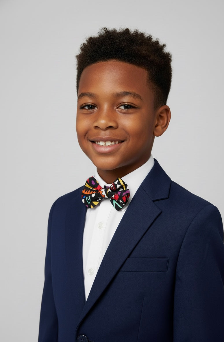 Nœud papillon pour enfant, tissu coloré, confortable et facile à porter pour une tenue habillée.