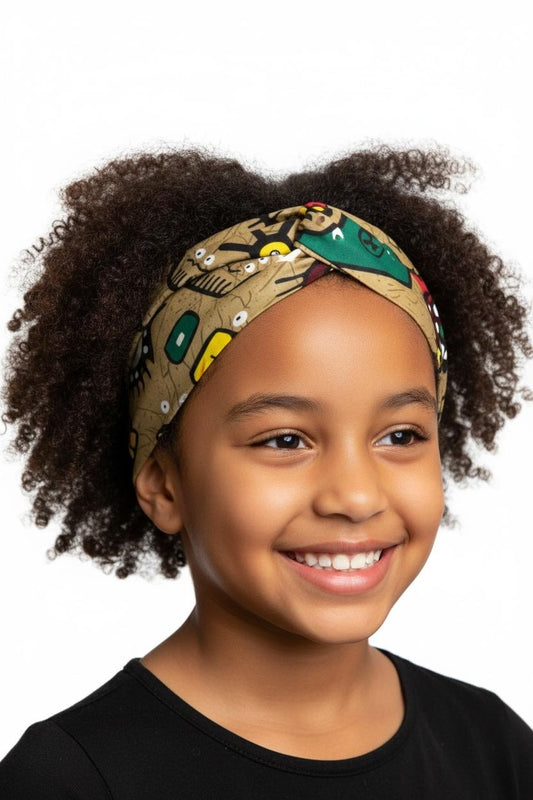 Bandeau fille MEYA en tissu wax 100 % coton à motifs géométriques africains