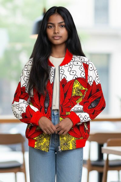 Veste bomber enfant en wax aux imprimés vifs, parfaite pour allier style urbain et héritage culturel.
