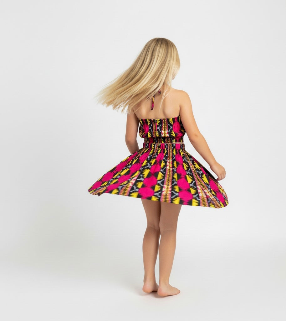 Ensemble Enfant MAMBO – Jupe Évasée et Crop Top à Bretelles en Wax