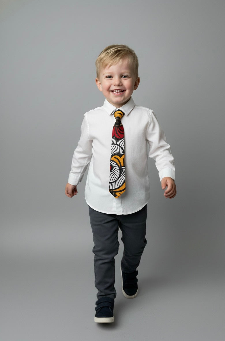 Cravate MPESA enfant mixte en wax 100 % coton, artisanale et colorée, longueur 110 cm et largeur 5 cm, confection faite main