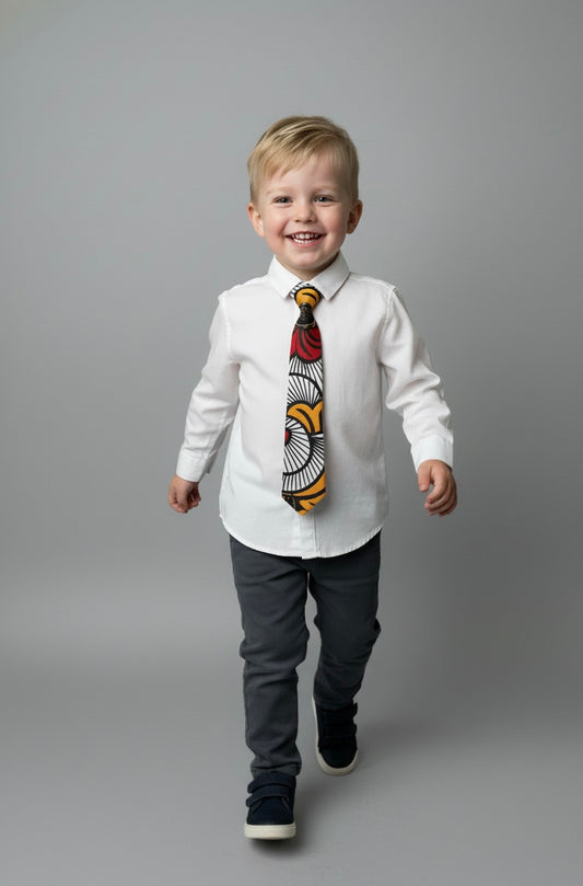 Cravate MPESA enfant mixte en wax 100 % coton, artisanale et colorée, longueur 110 cm et largeur 5 cm, confection faite main