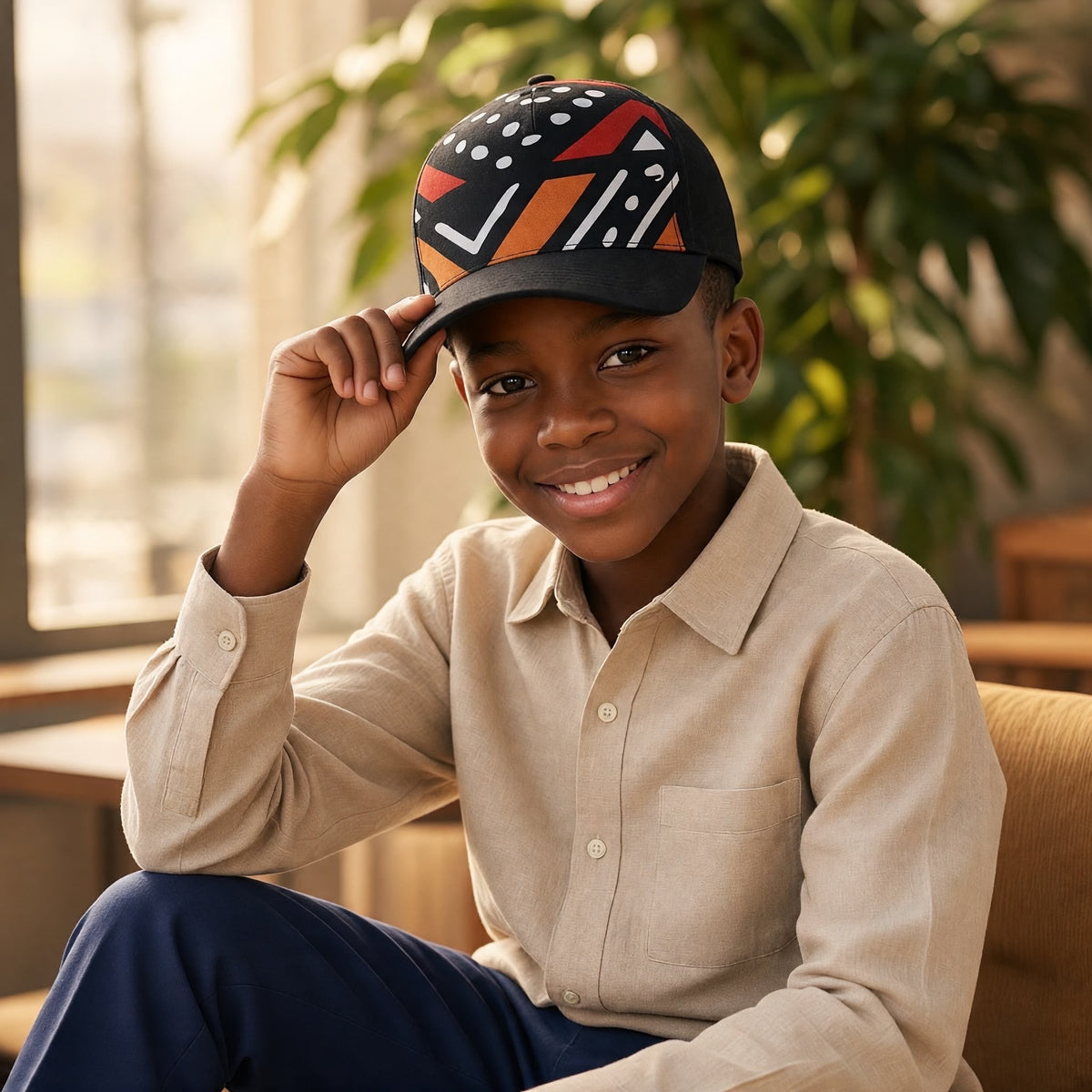 Vue de face de cette magnifique casquette  mixte pour enfants, affichant des designs variés. 