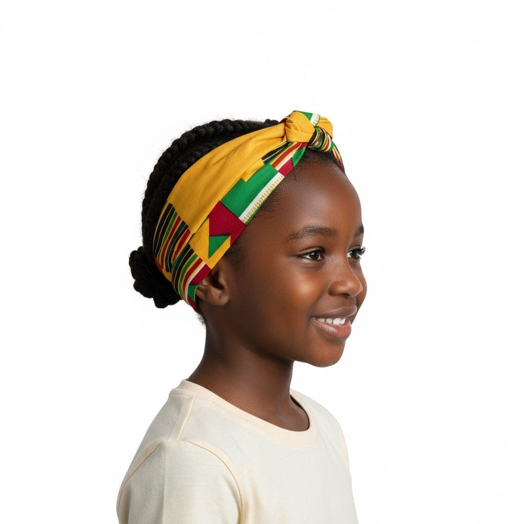Bandeau afro moderne pour fille KENTE, taille 2-12 ans, double tissu coloré