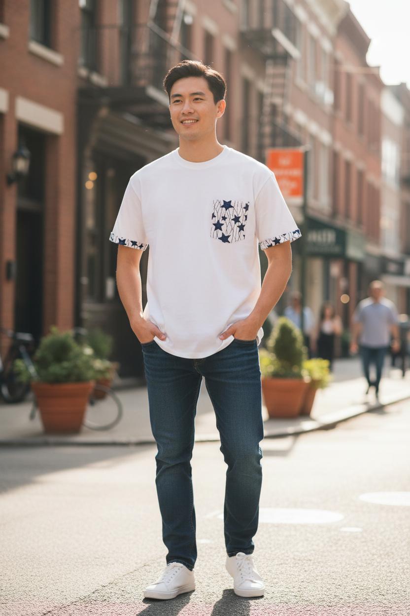 T-shirt Mixte NGANDO– Blanc Coton 100% et Customisation Wax artisanale