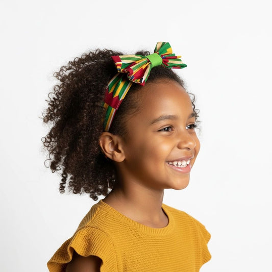 Bandeau enfant Kente full à nœud papillon, wax africain, fait main