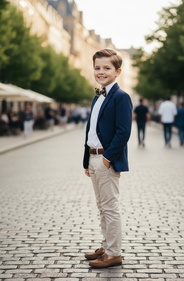 Nœud papillon enfant garçon en wax bogolan, accessoire de mode africain chic avec élastique entièrement recouvert de tissu wax coloré. Parfait pour cérémonie, mariage ou tenue traditionnelle.