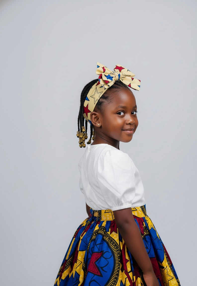 Bandeau cheveux pour petite fille, tissu wax africain, parfait pour mariage ou fête.