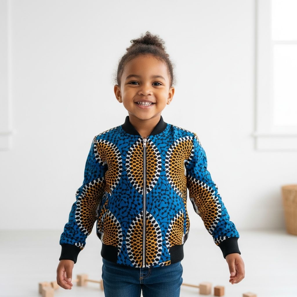 Bomber enfant ESEKA en wax africain – Veste artisanale mixte 2 à 12 ans