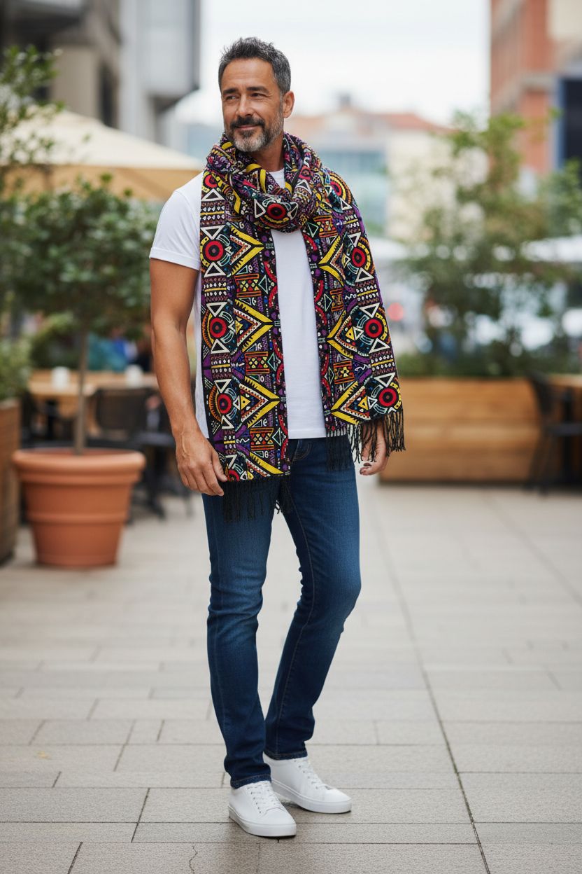 Écharpe NTEPPE mixte en wax coloré et polaire molletonnée gris foncé, confection artisanale 100 % faite main pour l’hiver