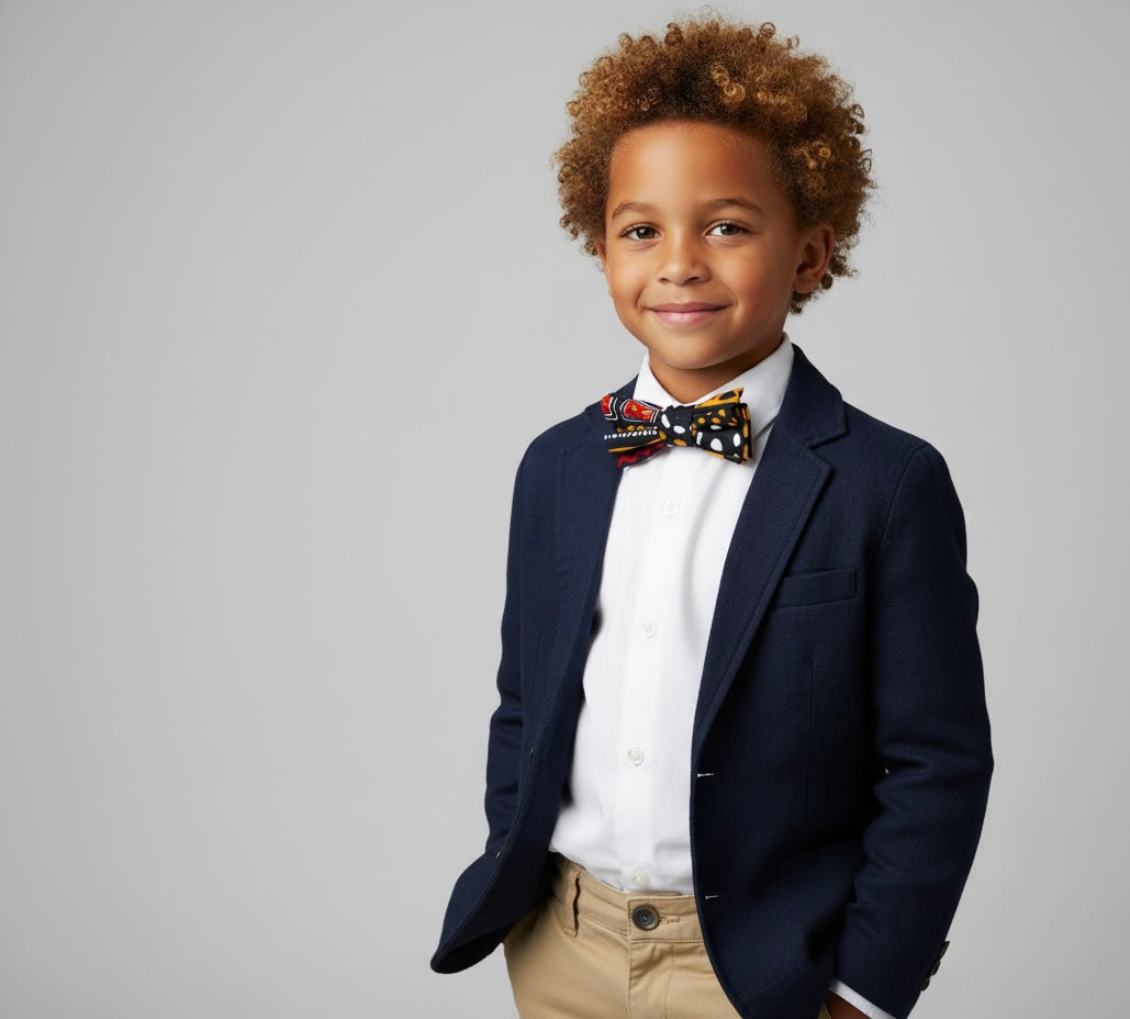 Nœud papillon enfant en tissu wax coloré, fait main, accessoire original pour cérémonie.