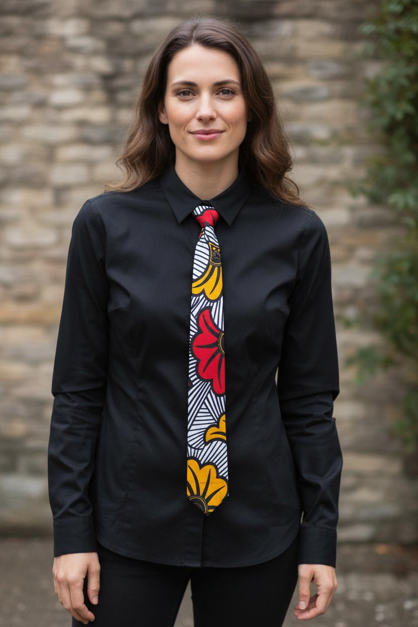 Cravate Mpesa fleurie en coton, modèle mariage unisexe confection artisanale.