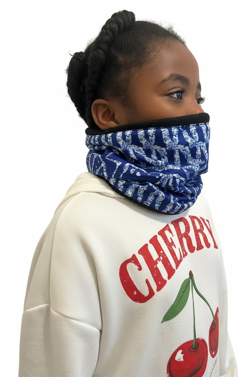 Tour de cou enfant artisanal en wax Ndop et polaire, accessoire chaud pour fille et garçon