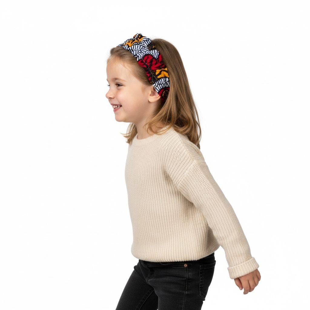 Bandeau fleur de mariage enfant en tissu wax Mpesa, accessoire cheveux artisanal