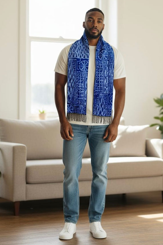 Écharpe wax Ndop – accessoire africain chaud unisexe fait main