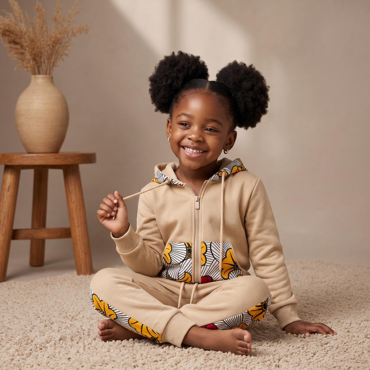 Ensemble jogging enfant mixte MPESA – Beige et wax – 4 à 14 ans