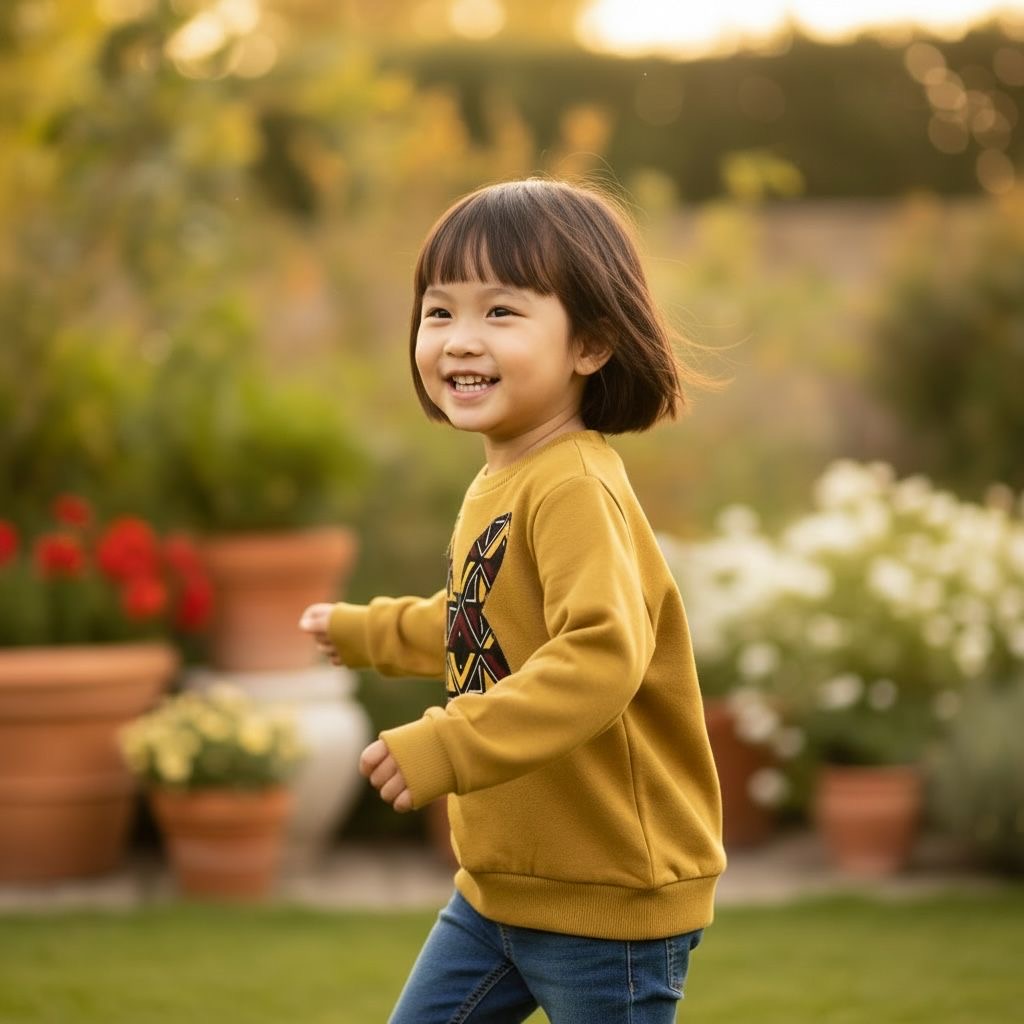 Sweat-shirt enfant JOY – Coton moutarde & bogolan afro-moderne. De 3 à 12 ans