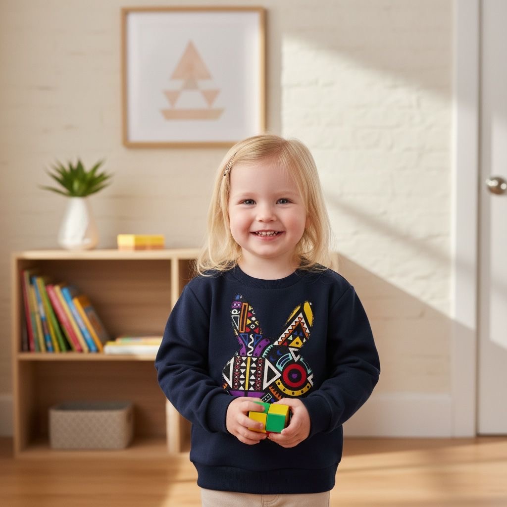 Sweat-shirt Enfant JOY Bleu Wax Afro Moderne – 3 à 12 ans (Fait Main)