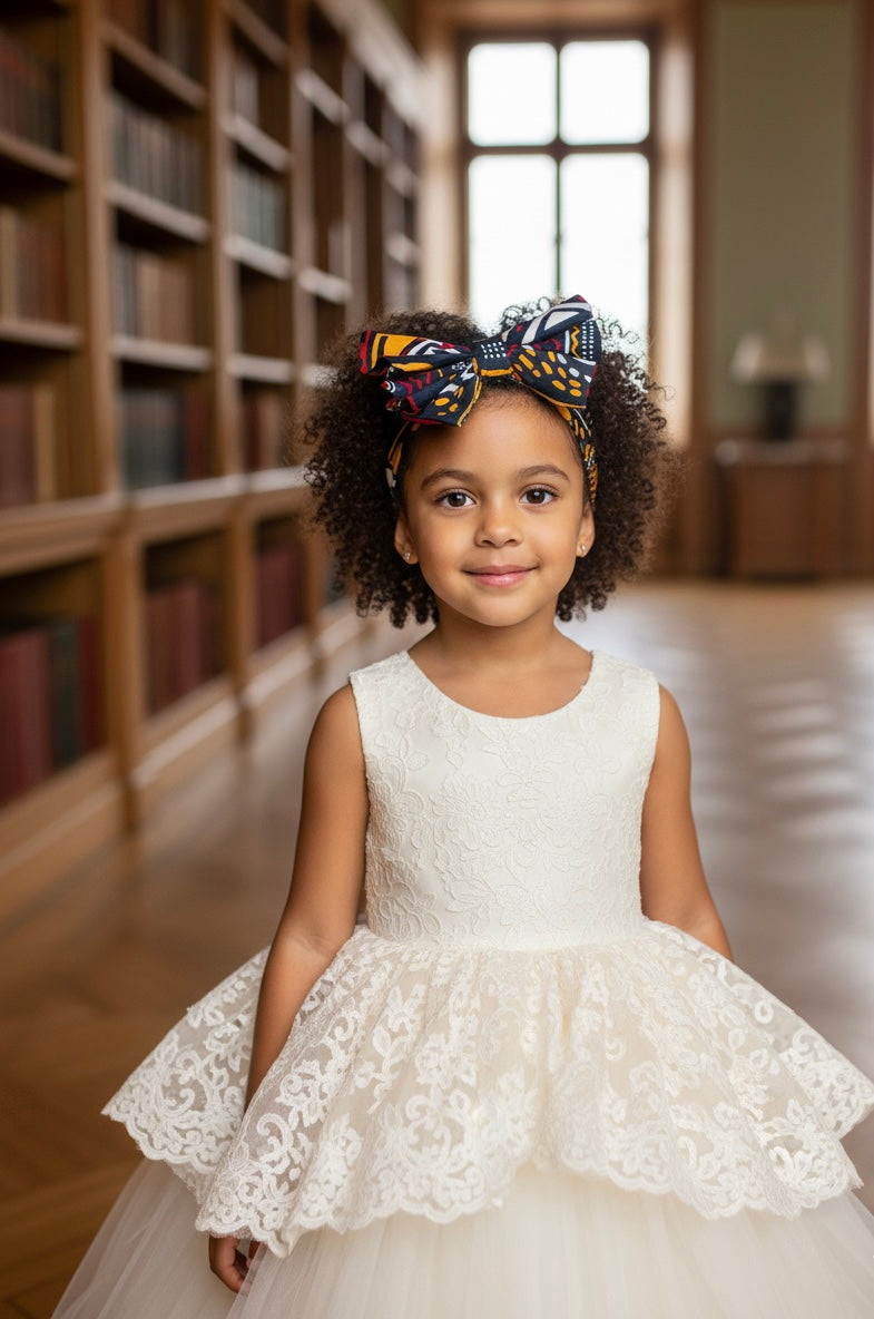Bandeau en wax bogolan pour enfant, fait main, accessoire cheveux africain.