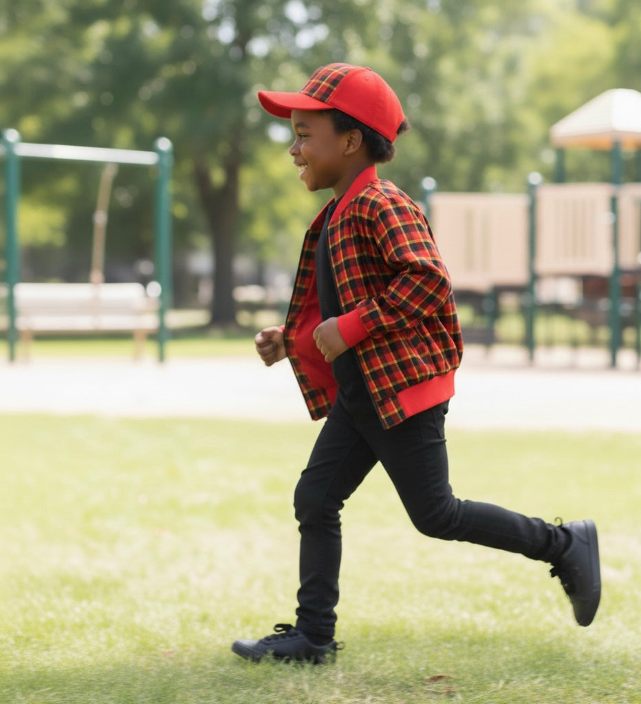 Veste bomber pour enfant, design épuré et tissu léger,  idéale pour un look urbain et décontracté.