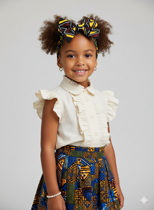Bandeau enfant en wax bogolan, accessoire fait main au motif ethnique pour fille.