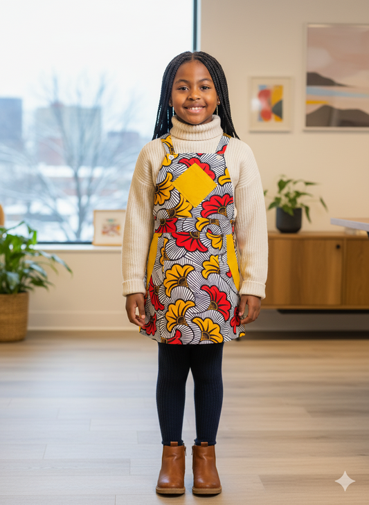 Salopette wax enfant associée à un pull en laine pour un look hiver cosy.
