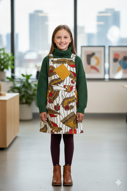 Salopette wax enfant portée en look hiver avec pull et bottines