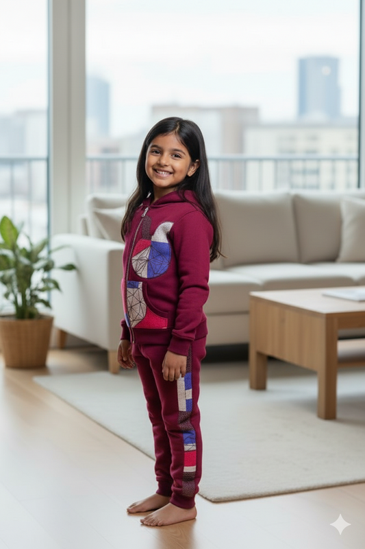 Ensemble jogging fille customisé avec empiècements en tissu wax coloré, mélange de confort et d’originalité