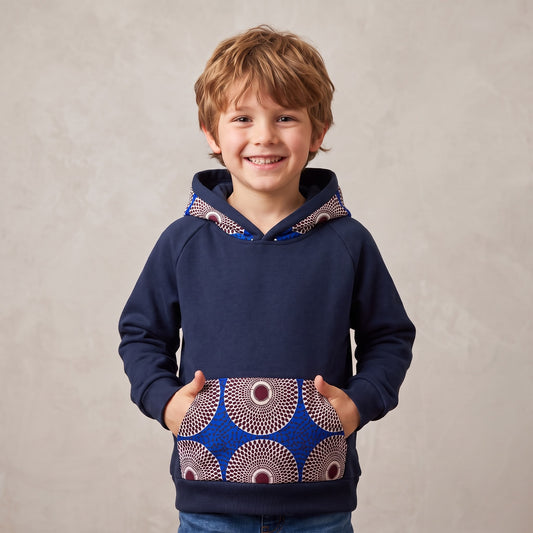 Sweat-shirt enfant à capuche MBEMA fait main, coton doux avec capuche et poche en wax coloré