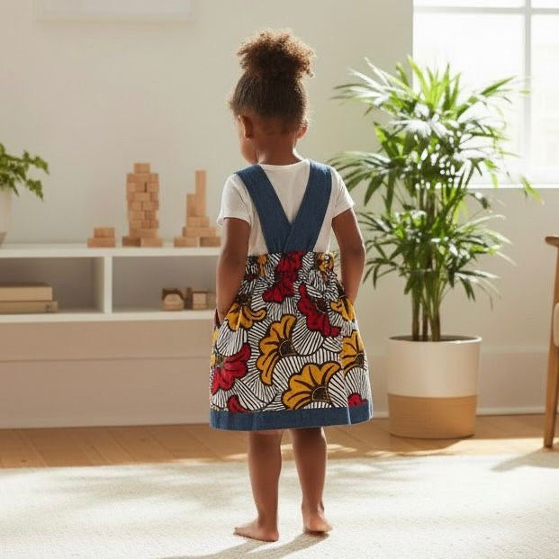 Salopette fille MPESA Denim – tenue wax enfant
