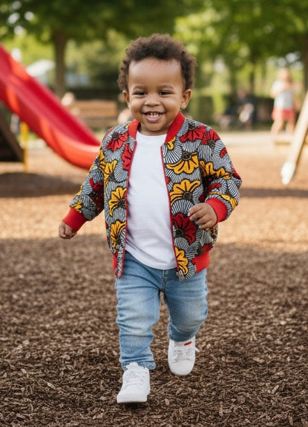 Veste bomber légère à motifs floraux pour enfant, modèle unisexe élégant, parfait pour les grandes occasions comme un mariage.