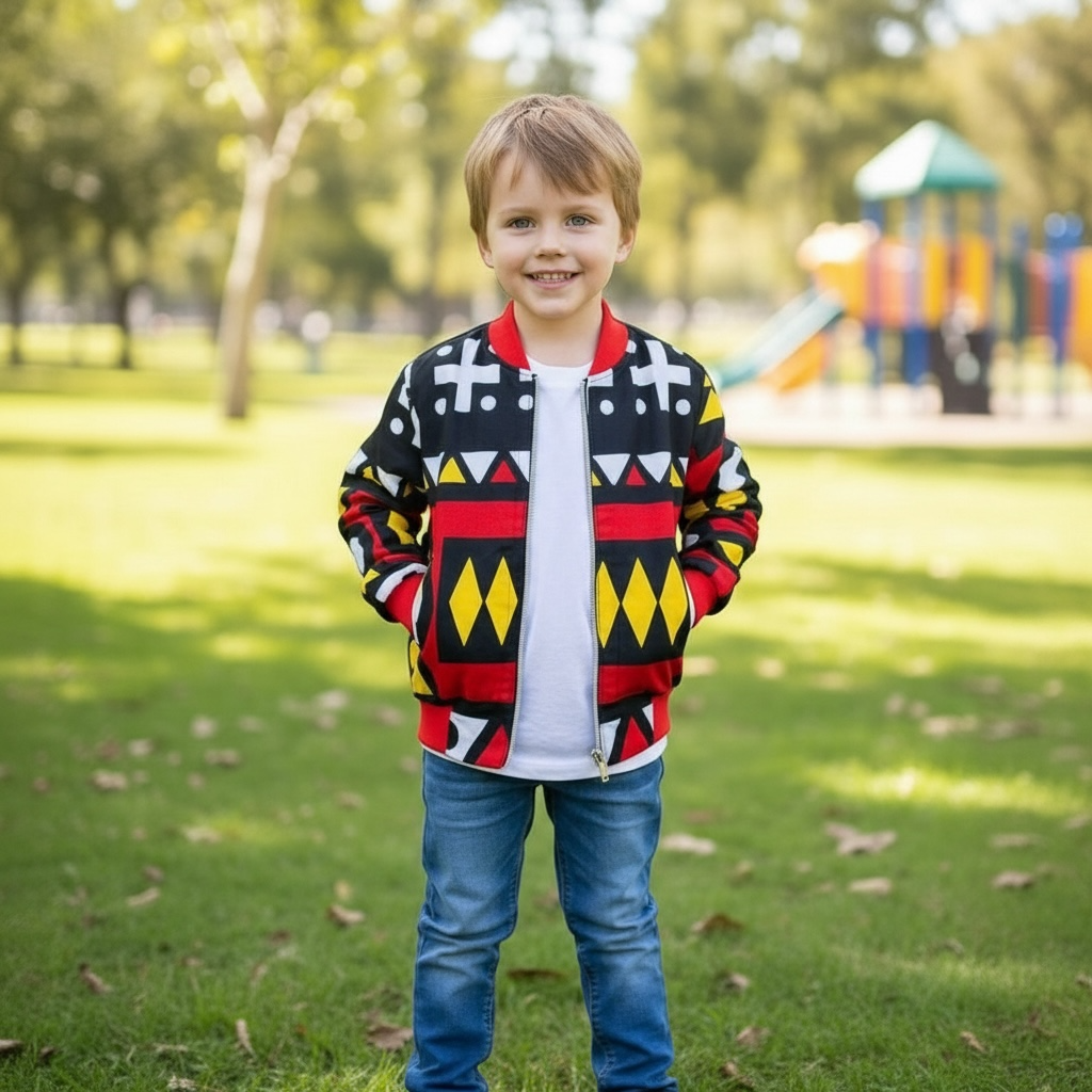 Bomber wax enfant DIBA rouge – veste africaine stylée mixte