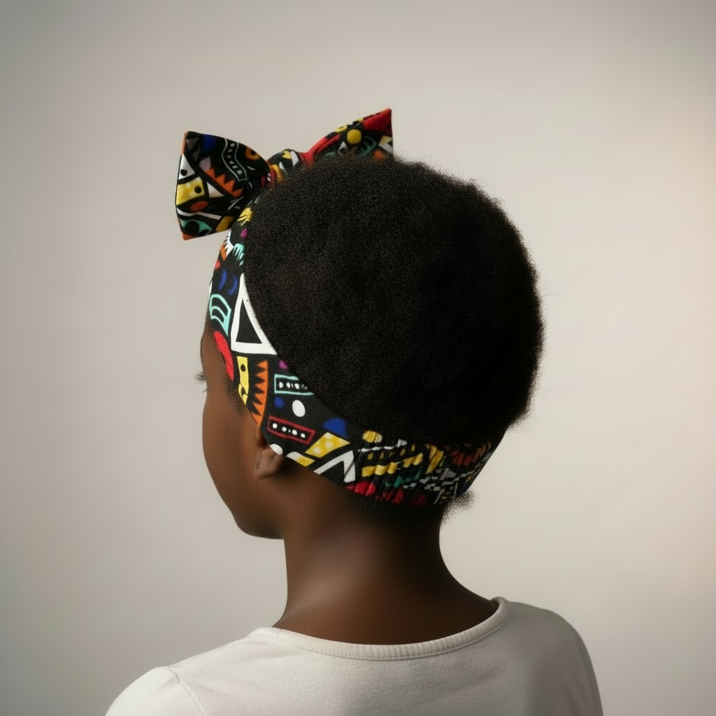 Bandeau wax enfant coloré avec élastique, motif géométrique africain, accessoire cheveux fille confortable et tendance