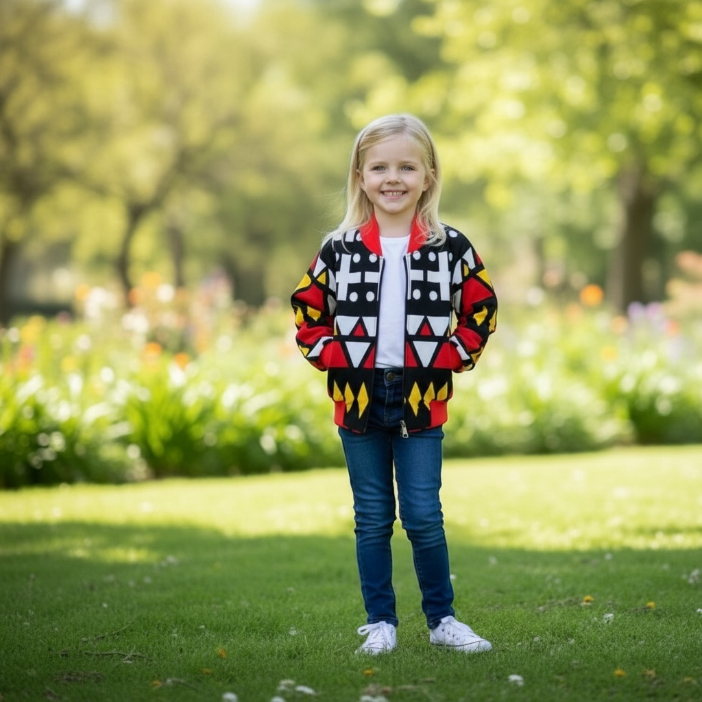 Veste bomber enfant rouge unisexe DIBA avec finitions bord-côte, look urbain et moderne pour enfants