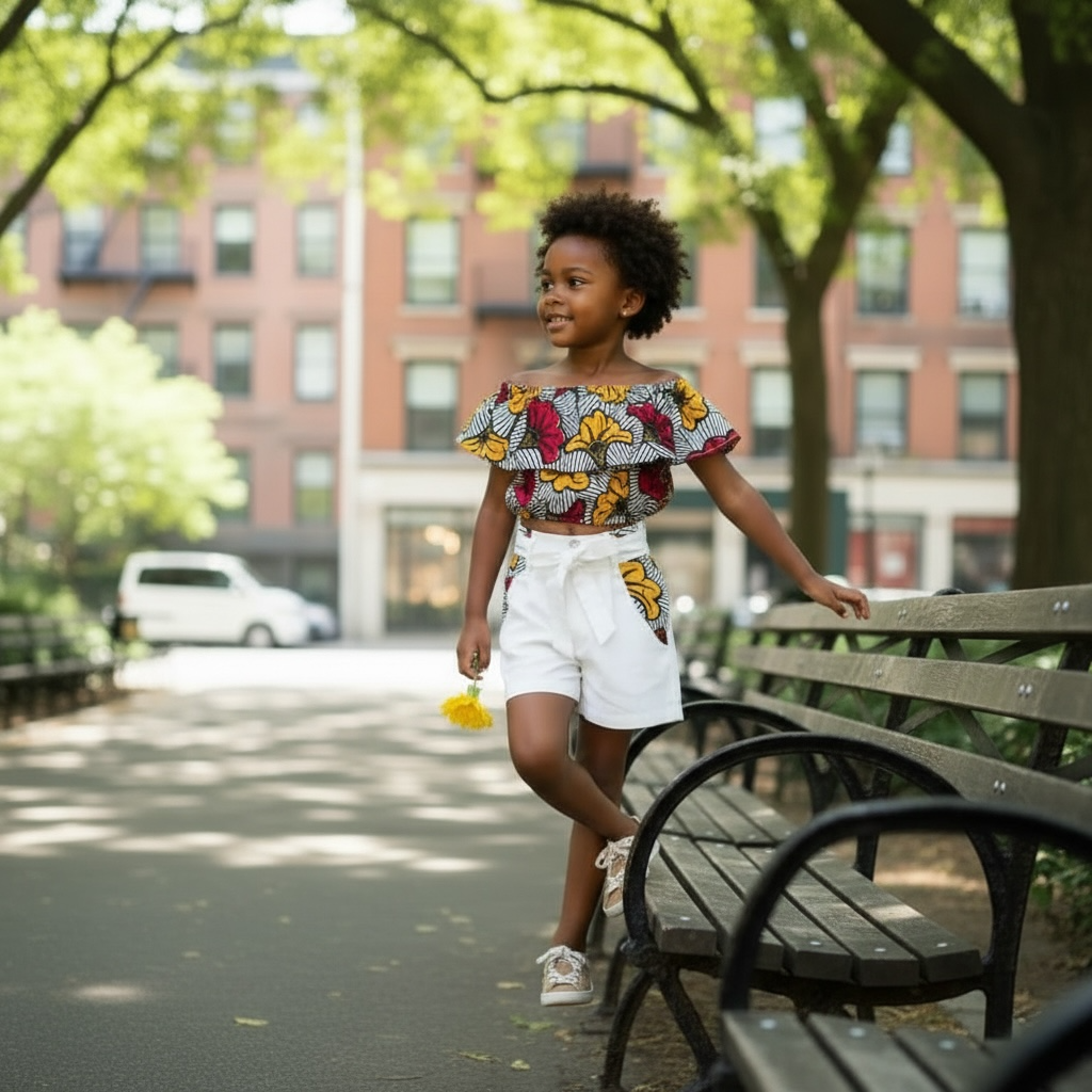 Ensemble short wax enfant MPESA – tenue africaine été fille confortable