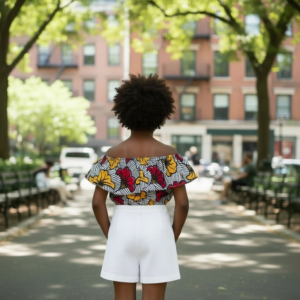 Ensemble enfant crop top en wax à motif fleur de mariage avec élastique et short en lin blanc épais taille haute avec finitions en tissu assorti