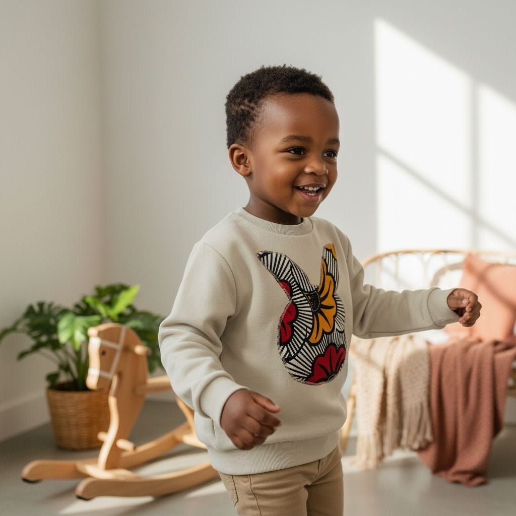 Sweat-shirt Enfant JOY Crème Wax Afro Moderne – 3 à 12 ans (Fait Main)