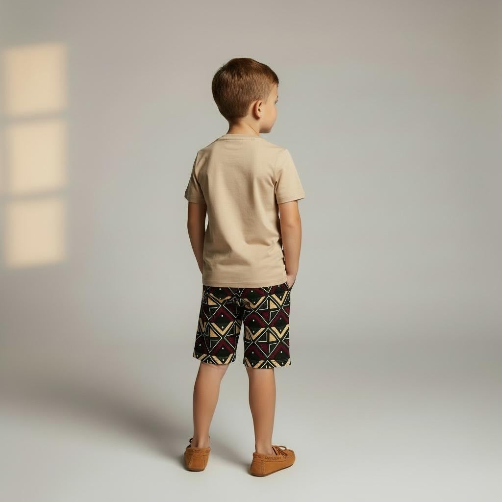 Ensemble Bogolan Play pour garçon 2-12 ans – bermuda et t-shirt en wax bogolan 100% coton, fait main”